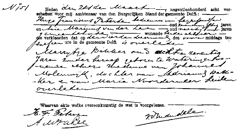 19080306 ovl akte 151 Marytje Bakker wd Johannes Molenwijk